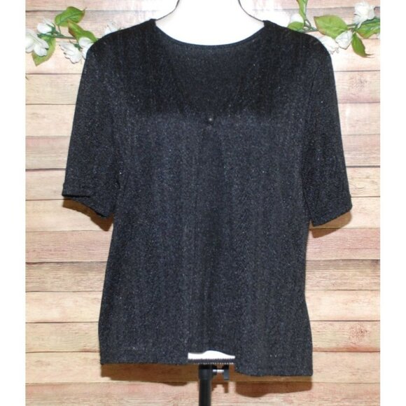 Notations Ladies Black Layered Cardigan Sweater Size L Short Sleeve Faux Cami - Picture 1 of 12